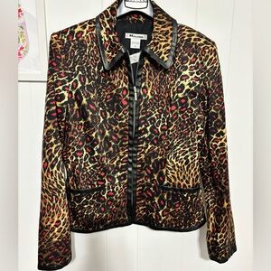 Nygard Leopard Print Blazer with Black Pleather Trim